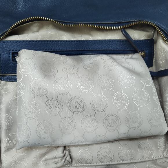 Michael Kors Rhea Blue Pebbled Leather Zipper Pocket Hobo Shoulder Bag - Picture 13 of 16